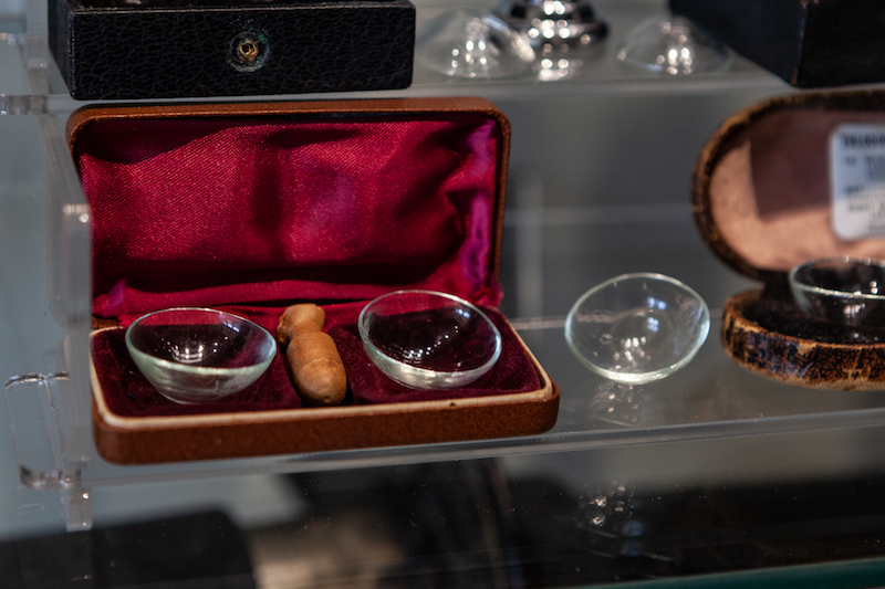 Artifacts in the Contact Lens Museum include early lenses and a vintage optometrist’s chair and equipment. View more exhibit photos in this gallery.