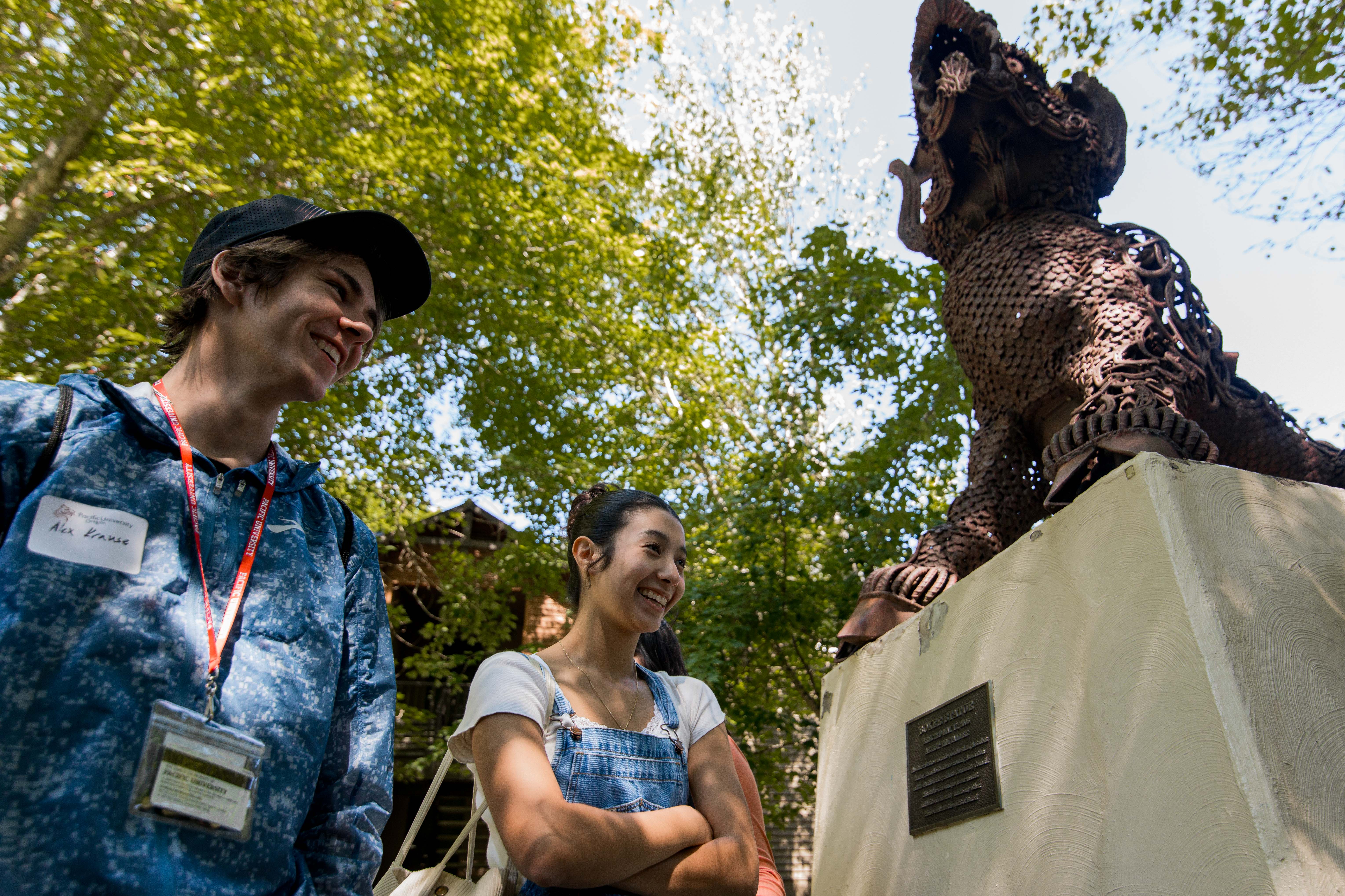 Two students tour Pacific University's Forest Grove campus during Oregon Private College Week.