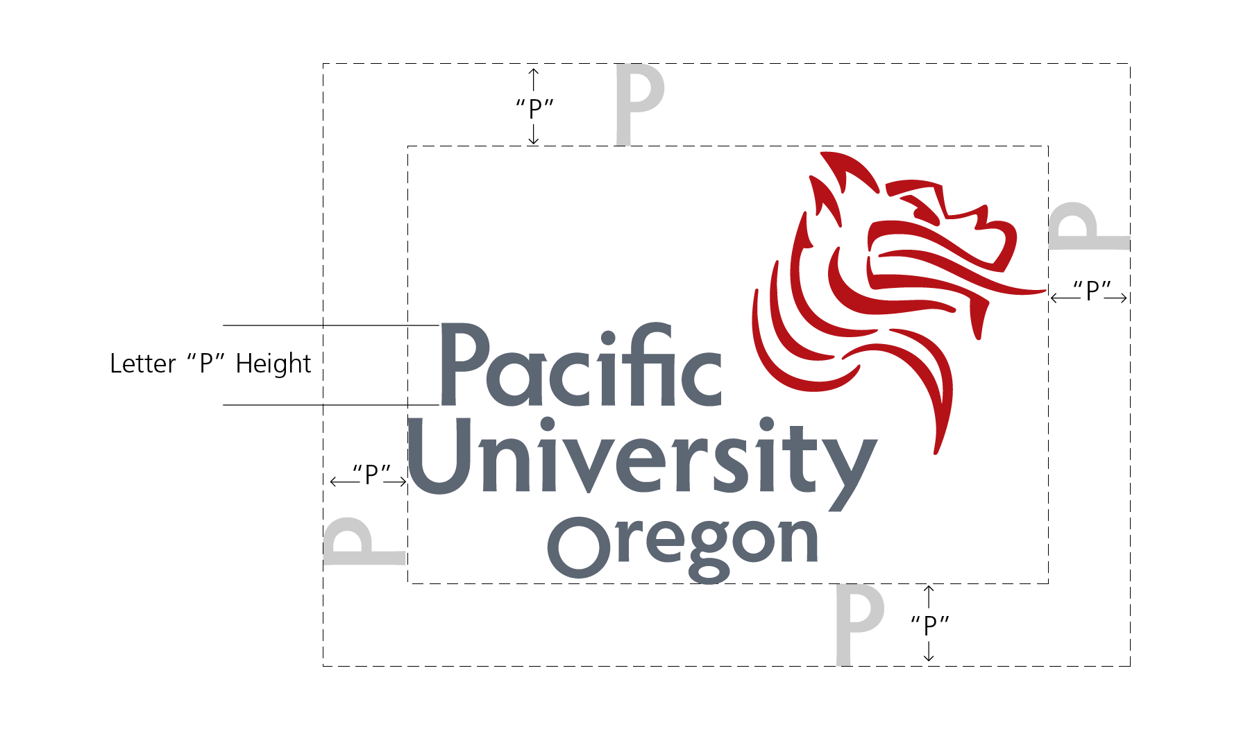 Minimum size diagram for the Pacific University logo.