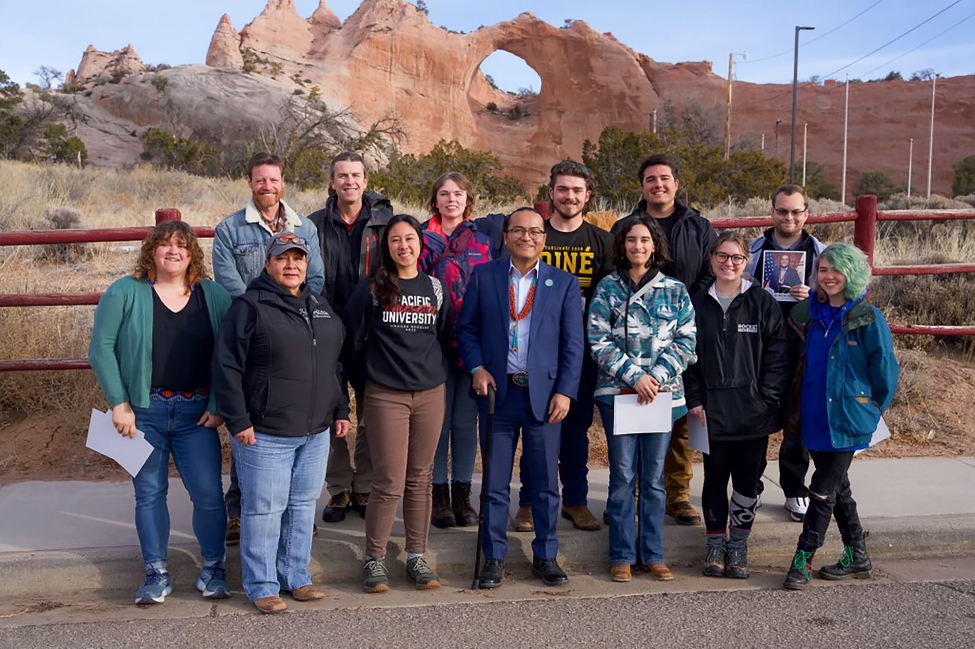 Navajo Nation President Dr. Buu Nygren and Lukachukai Chapter Vice President Connette Blair met with students in Window Rock, where Dr. Nygren talked about his background and policy goals.