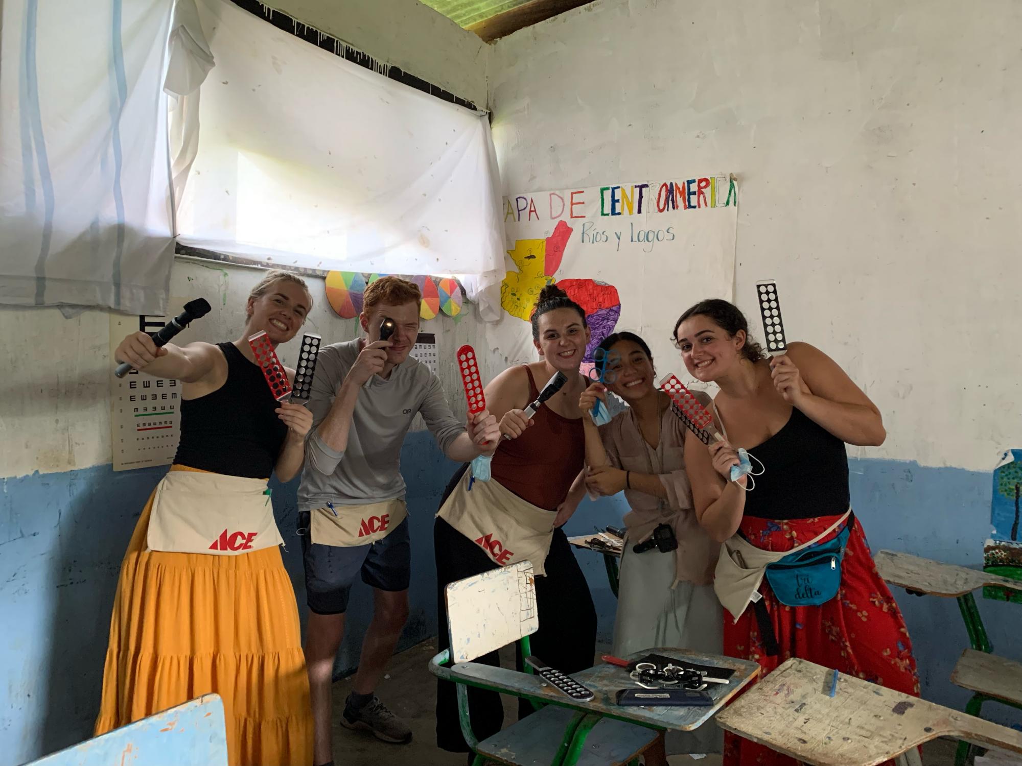 Part of the AMIGOS Eye Care team providing eye exams at the local school in Guatemala