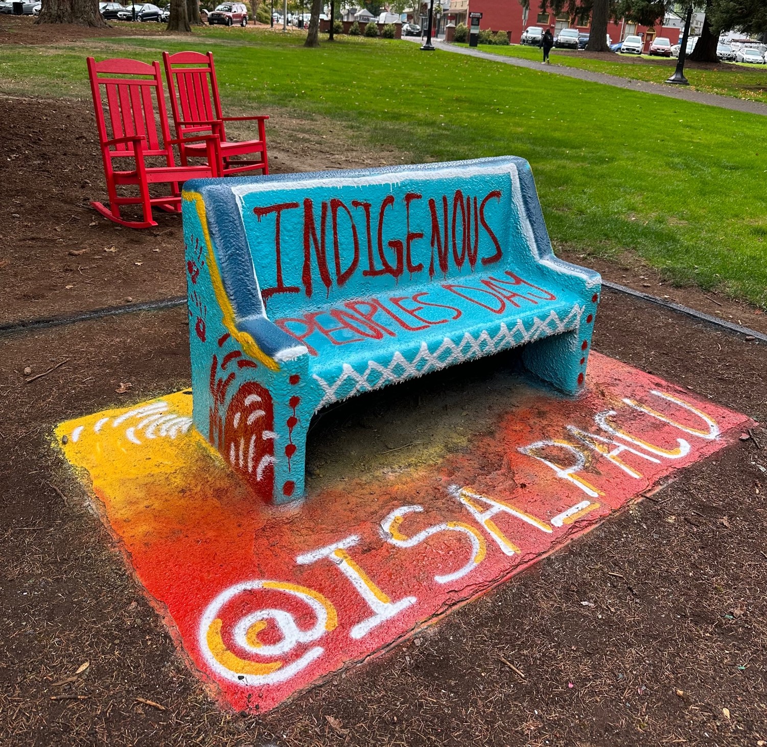 Spirit Bench painted for Indigenous Peoples Day