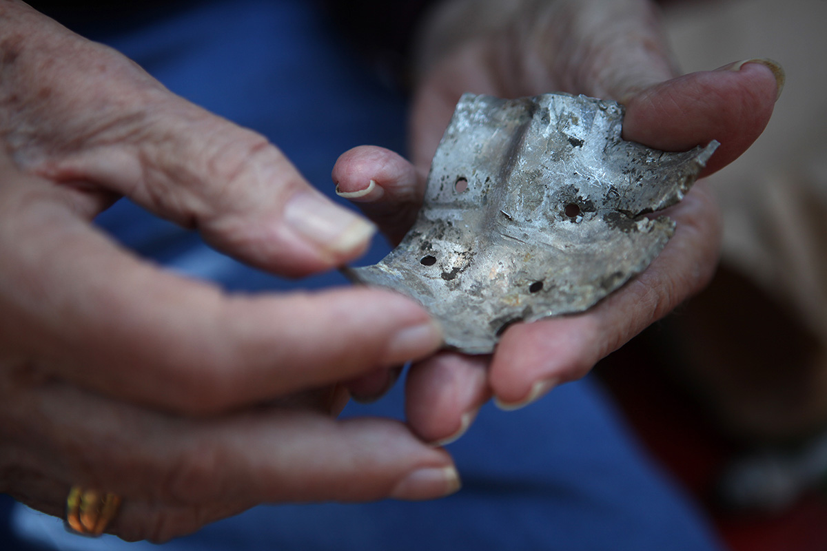 A piece of shrapnel from the bomber plane that was shot down.