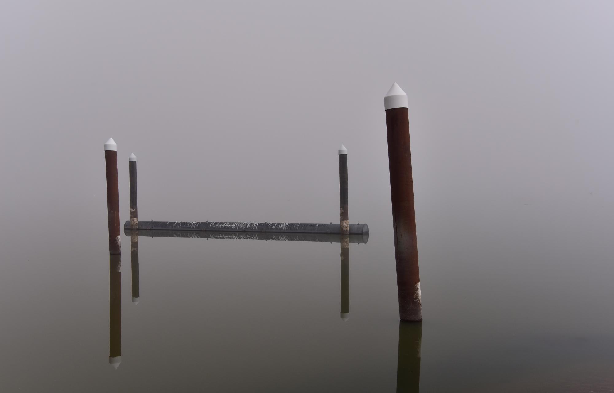 Photograph of pylons in a lake