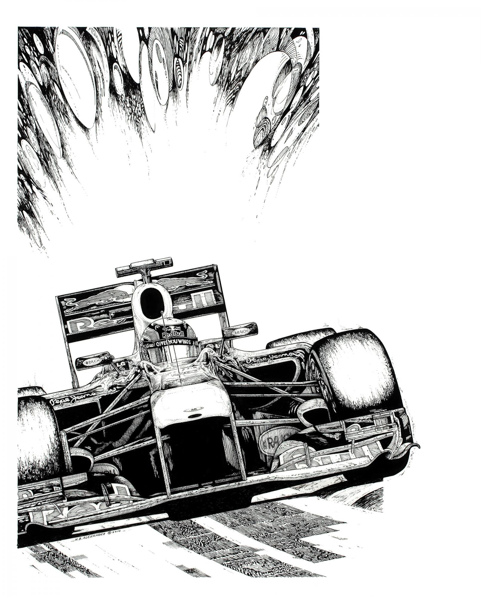 "Mark Webber Red Bull" Drawing by Hugh Barkalow Alexander