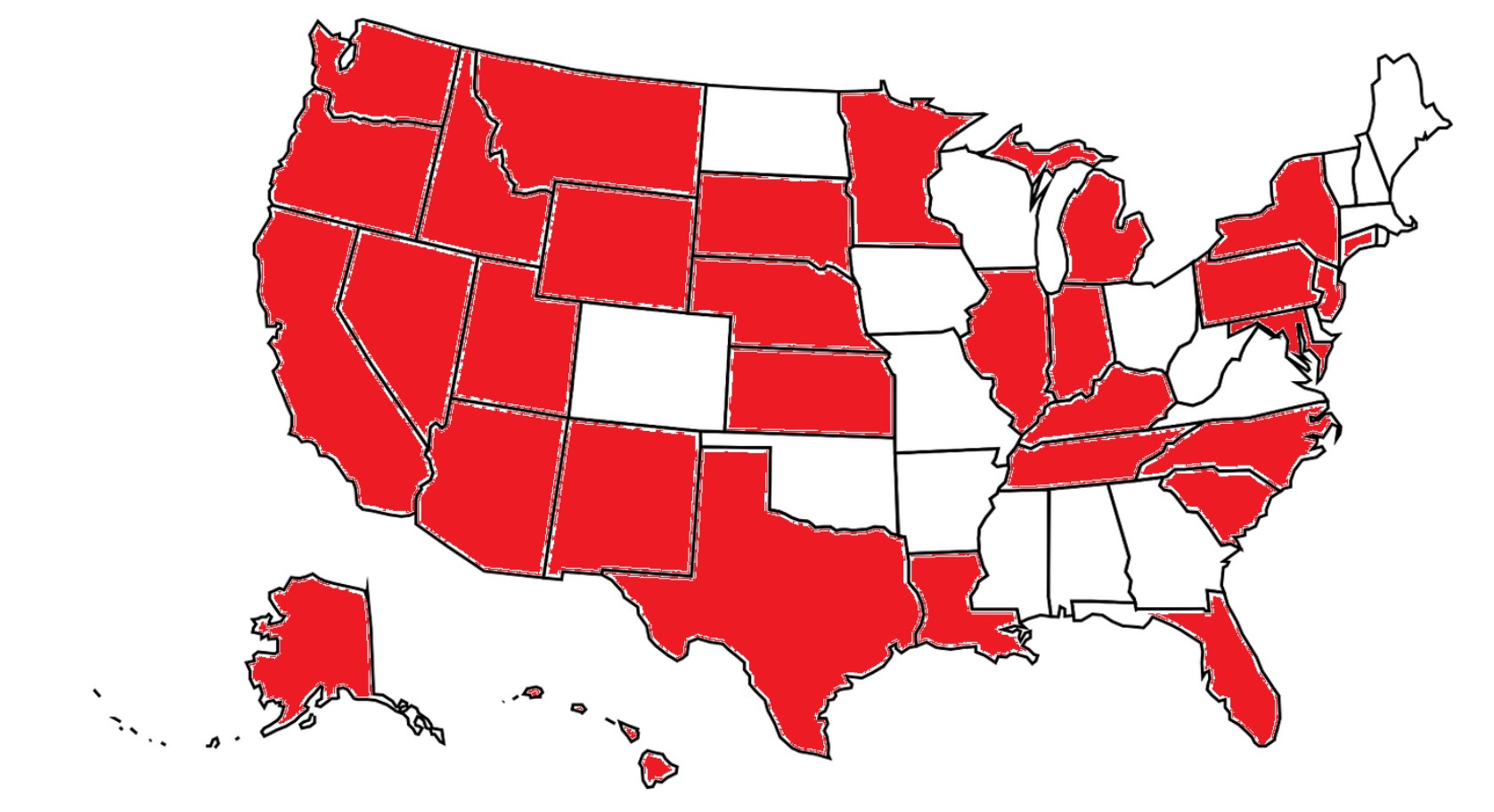 US Map with states colored red where Pacific has PA clinical rotations
