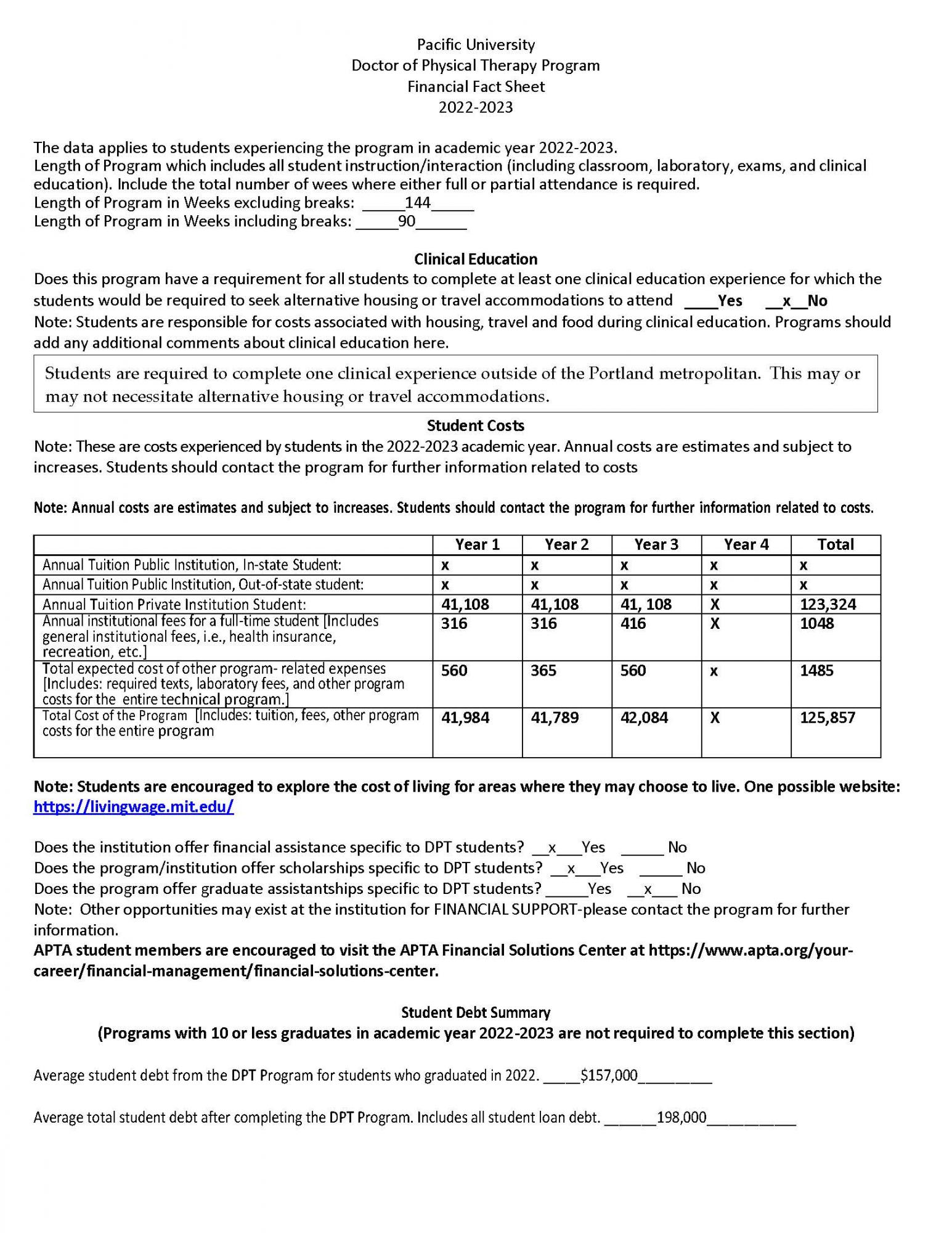 screenshot of financial fact sheet with tuition information. Linked above.