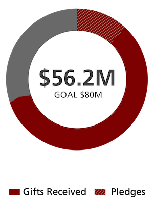 Pie graph: 56.2M of $80M goal