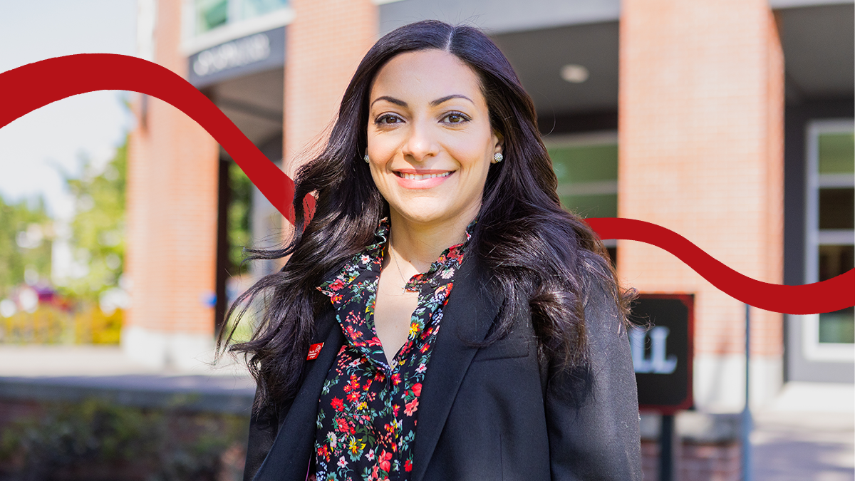 New Pacific University Dean of Optometry Dr. Bisant Labib poses in front of Jefferson Hall.