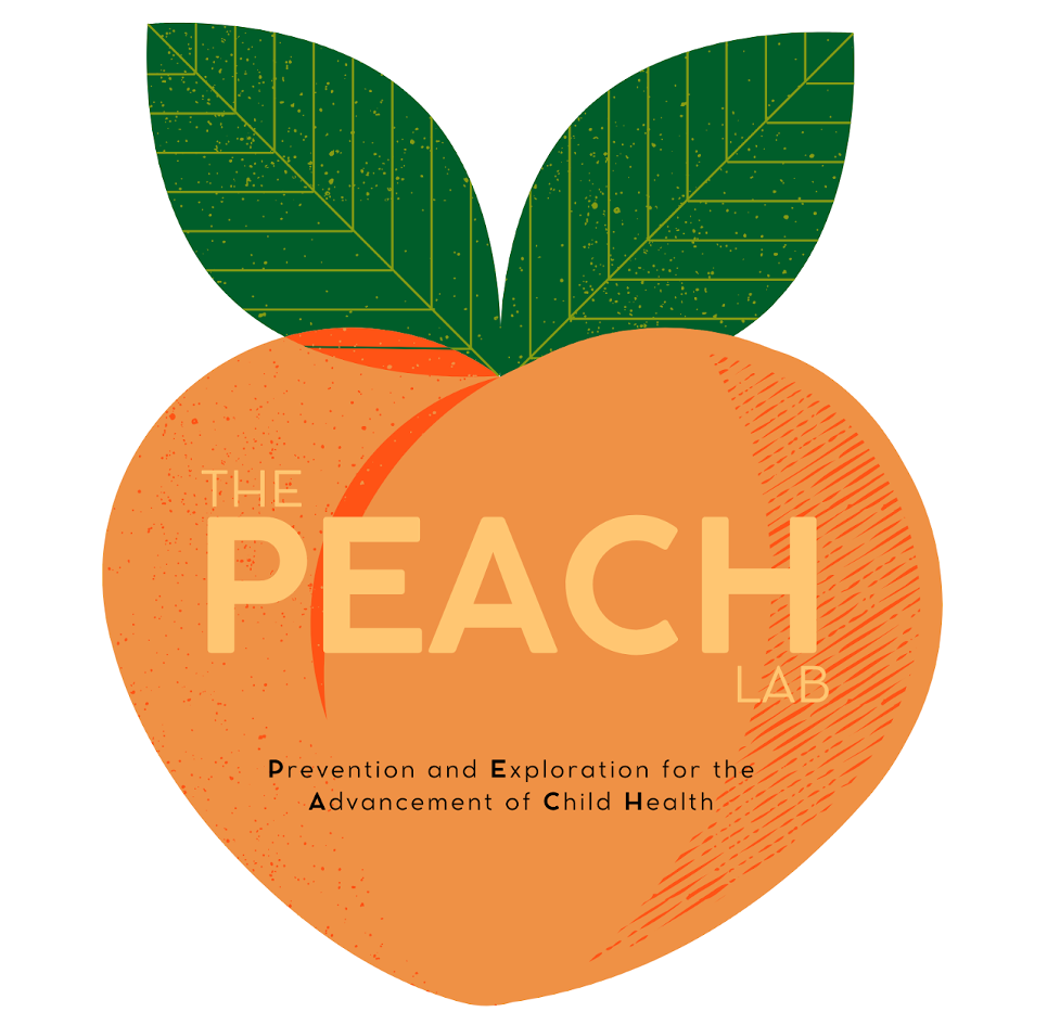 Logo with peach illustration "peach lab"