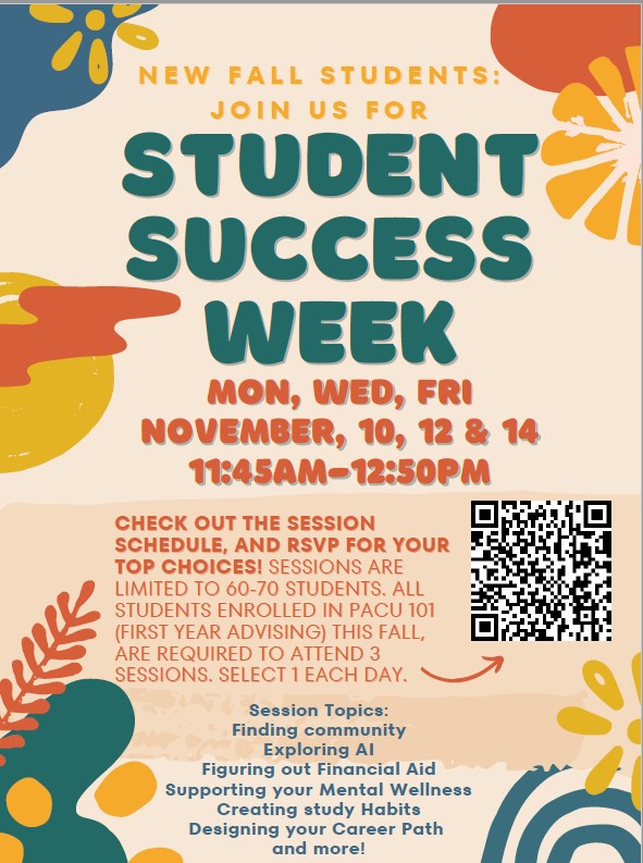Student success week poster with QR code to RSVP