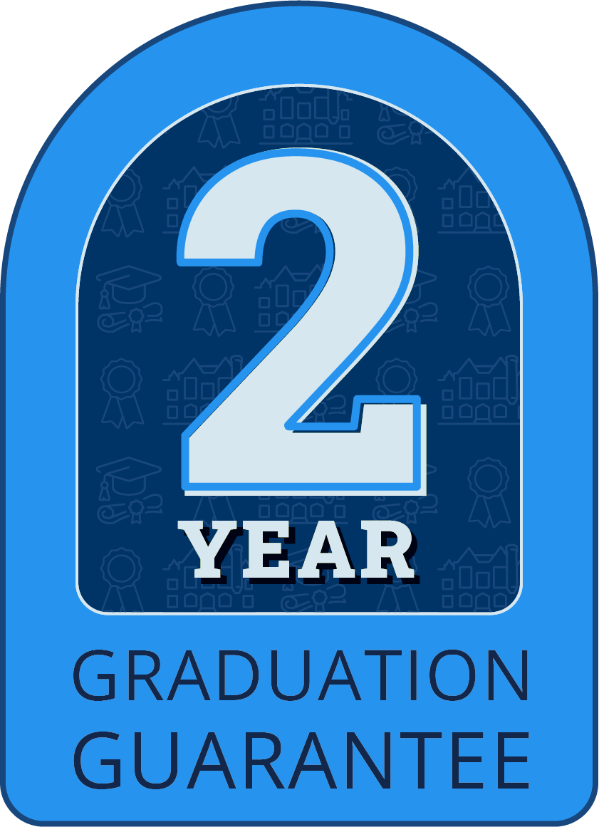 badge that says two year graduation guarantee