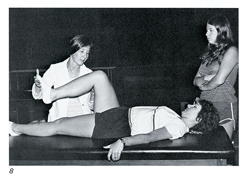 Varina French working with physical therapy students in the late 1970s.