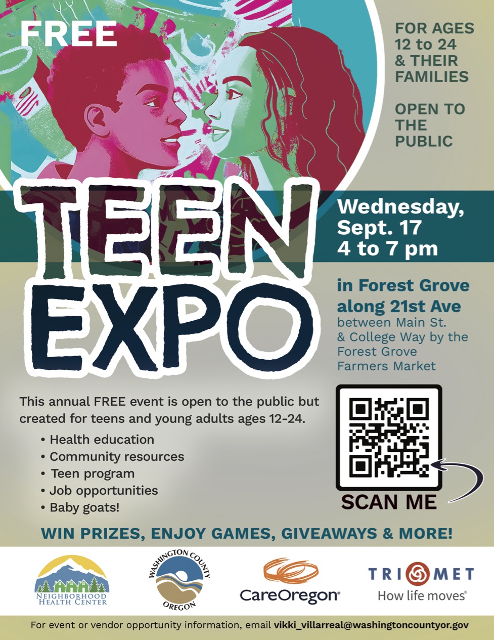 Free Teen Expo - Wed, Sept 17 from 4-7pm at Forest Grove Farmers Market on 21st Ave