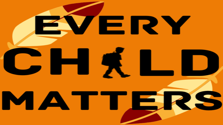 Orange background reading every child matters with feathered border