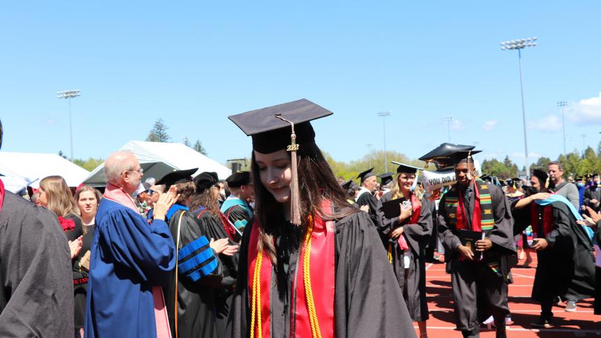 Pacific University student at graduation