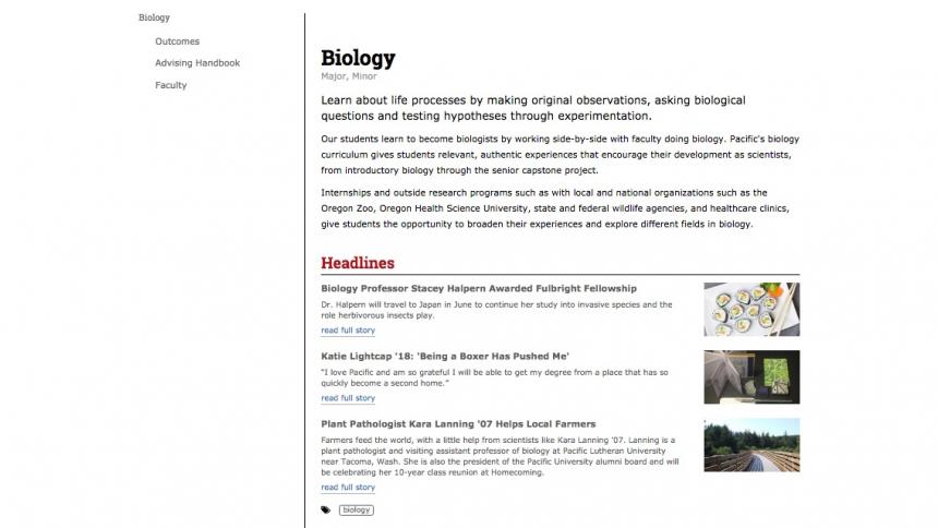 Screenshot of website headlines