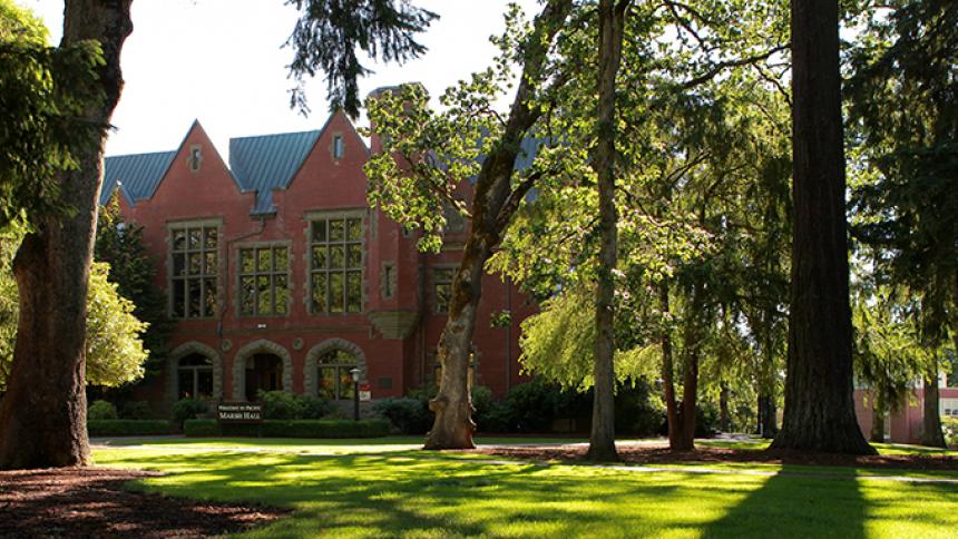 A side view of Marsh Hall