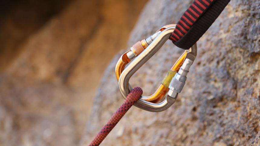 Image of a carabiner used in outdoor climbing 