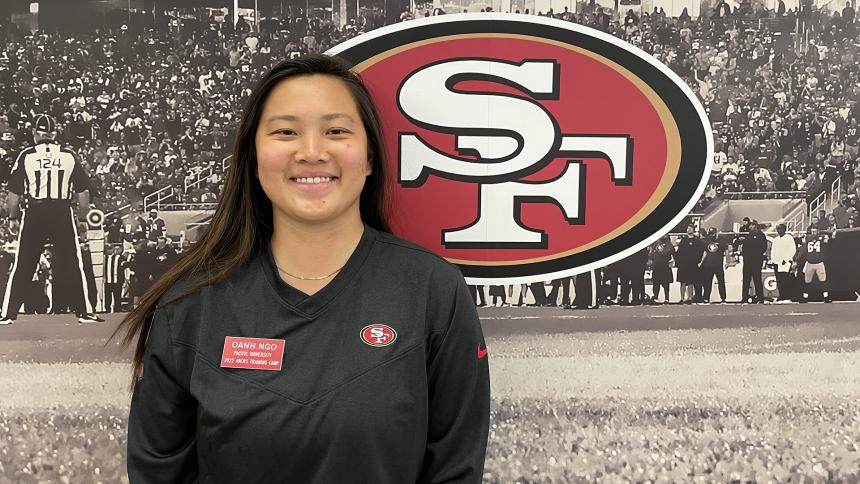 Pacific University alumna Oahn Ngo MSAT '22 is an athletic trainer with the NFL's San Francisco 40ers.