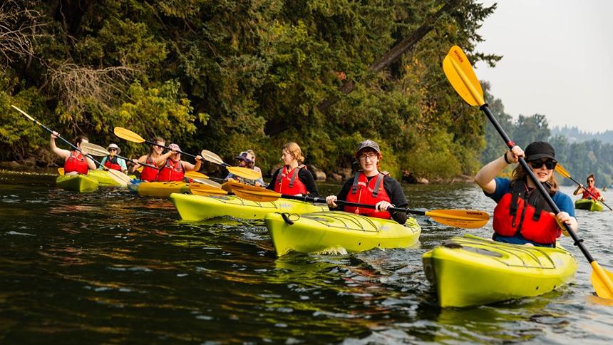 Kayaks On The Willamette River During An Adventures Without Limits Trip