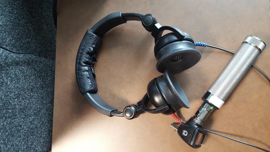 Image of over-the-ear headphones used for hearing assessments