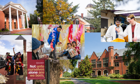 A collage of images of students and locations from Pacific University and Willamette University