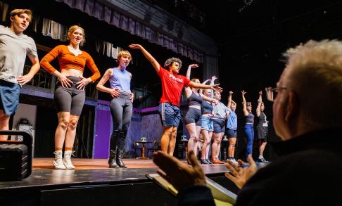 Pacific University student rehearse for the university's Fall 2025 production of Cabaret.