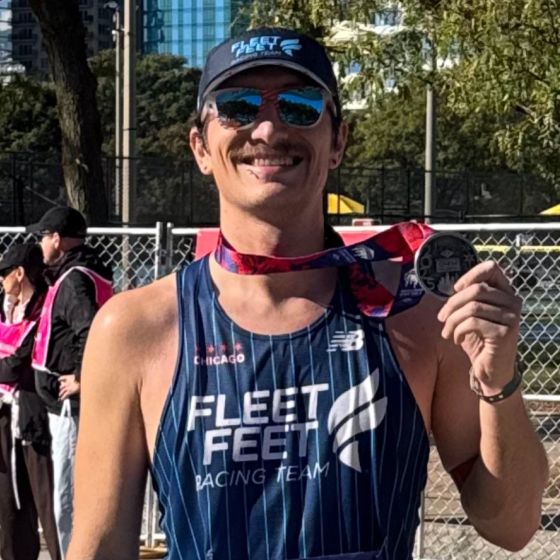 Dr. Frohock at the finish of the Chicago Marathon