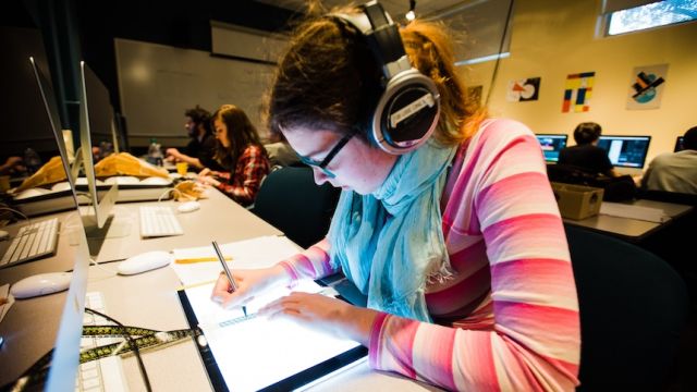 Pacific student working on a design project