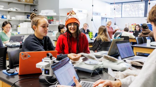 Pacific University students in a lab