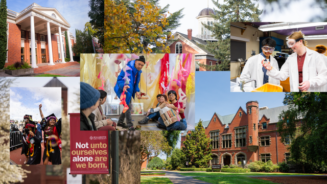 A collage of images of students and locations from Pacific University and Willamette University