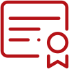 Red line icon of a certificate with a seal