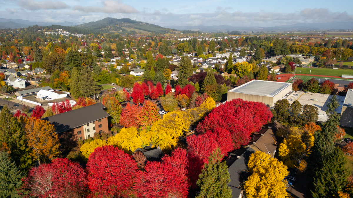 A flyover photo of the Forest Grove Campus