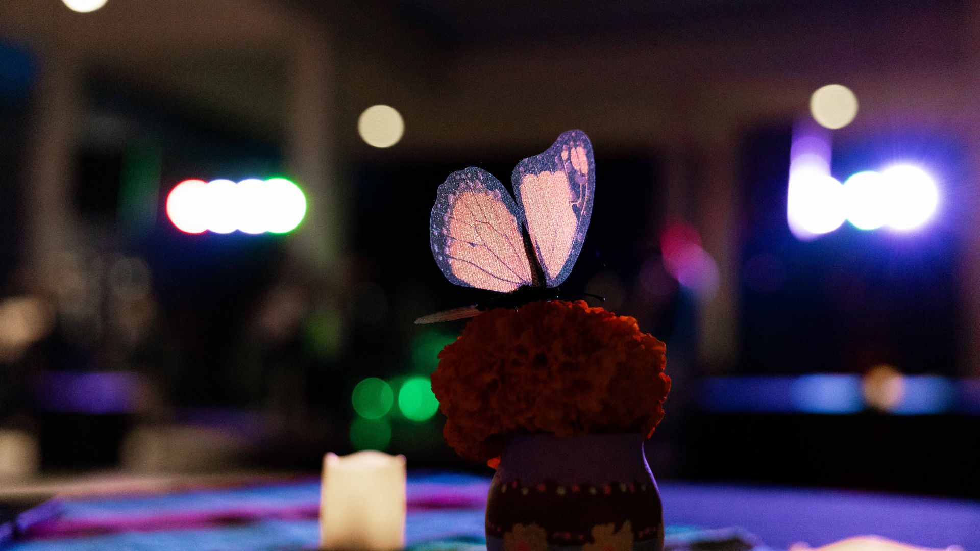 A closeup of a table at the Baile De Los Meurtos