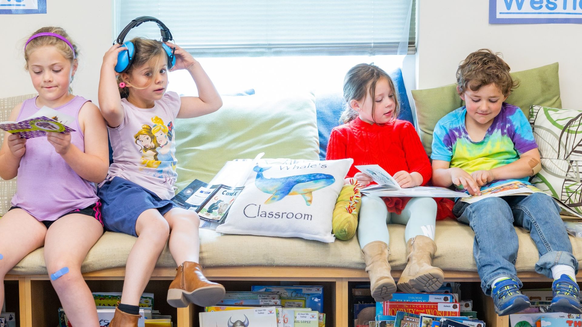 young students in a colorful classroom