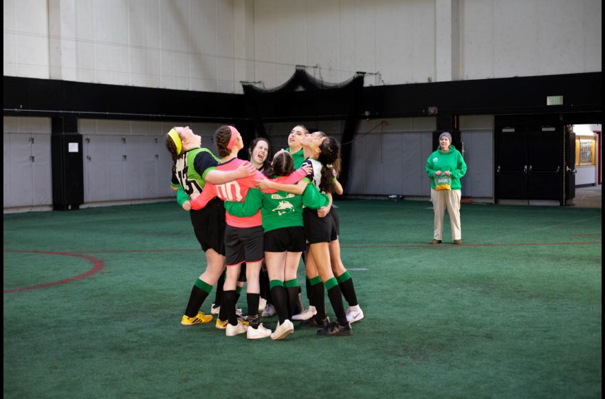 Pacific University students acting in the theatre production The Wolves