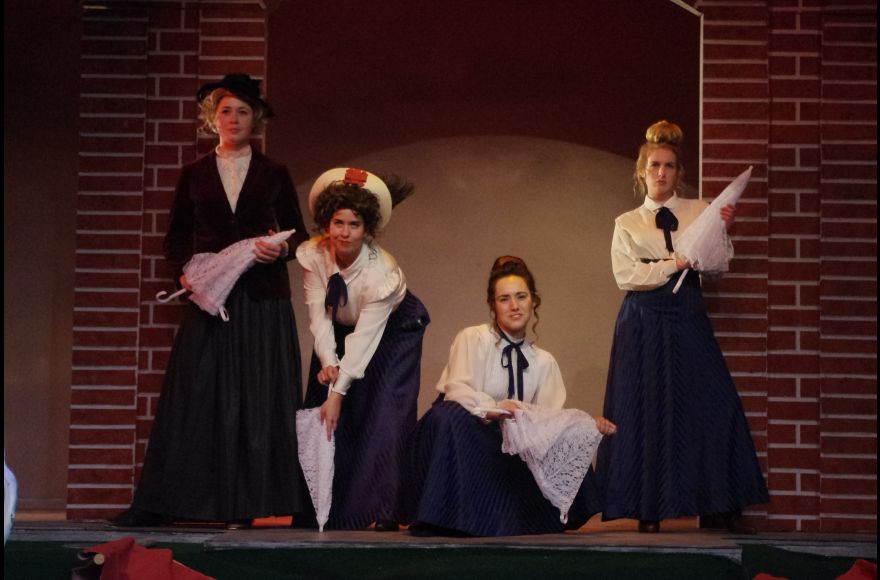 students performing in Smash by Jeffrey Hatcher, Directed by Ellen Margolis, Fall 2015