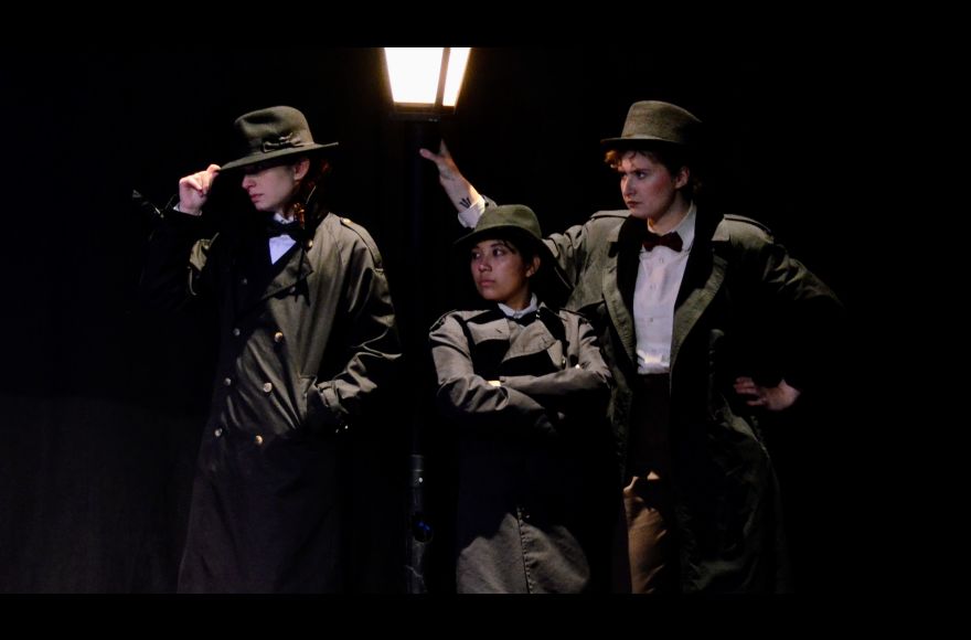 students in the performance of The 39 Steps