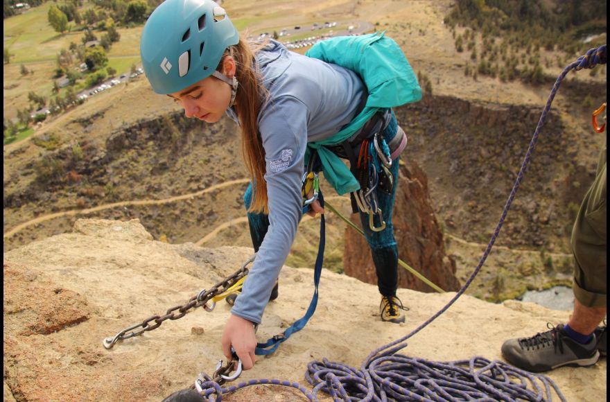 Pacific Student Alex Hays Cleaning Sport Anchor at Smith Rock State Park