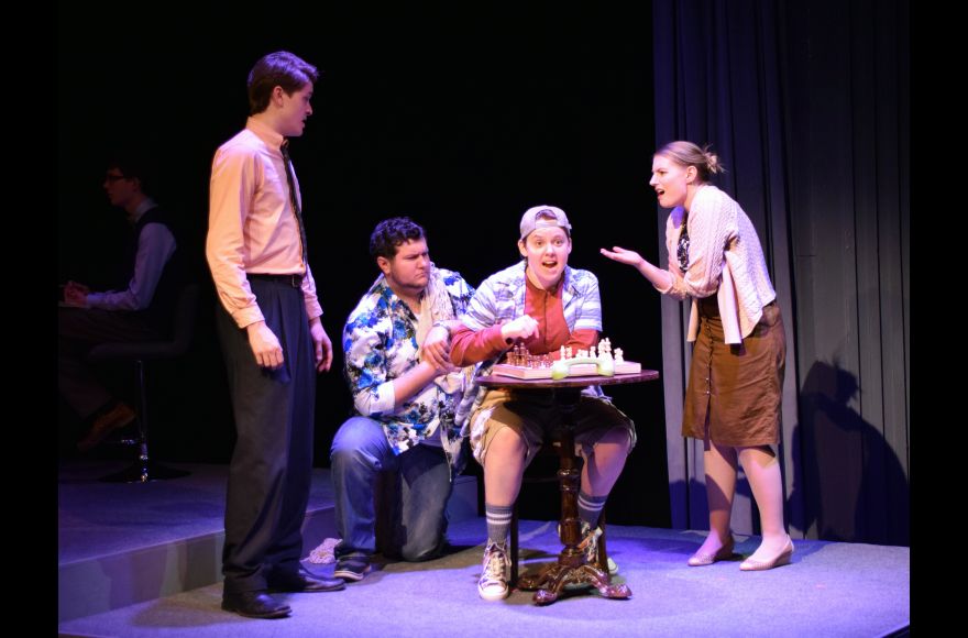 Pacific University students in a performance of March of the Falsettos