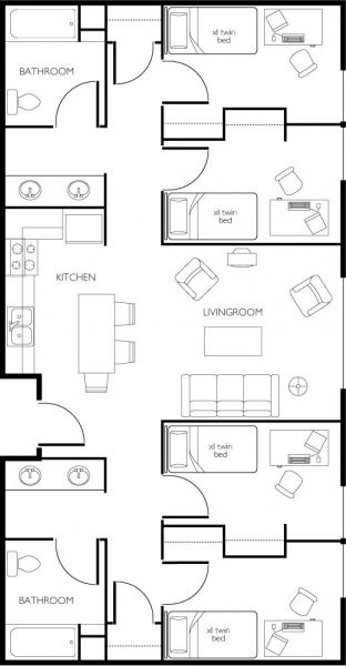 Gilbert Hall four-person apartment layout